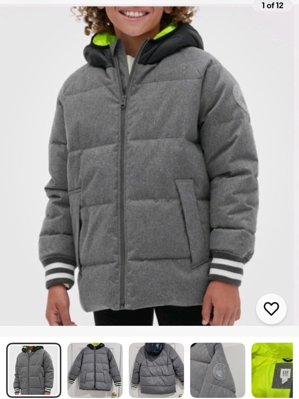 GAP Boys' Gray Puffer Jacket Size Medium (8-9)